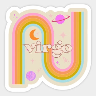 virgo 70s Rainbow with planets Sticker